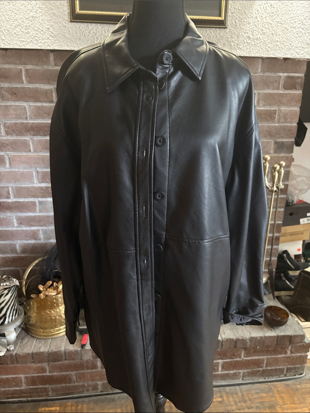 Dex Women's Black Leather Button-Front Jacket